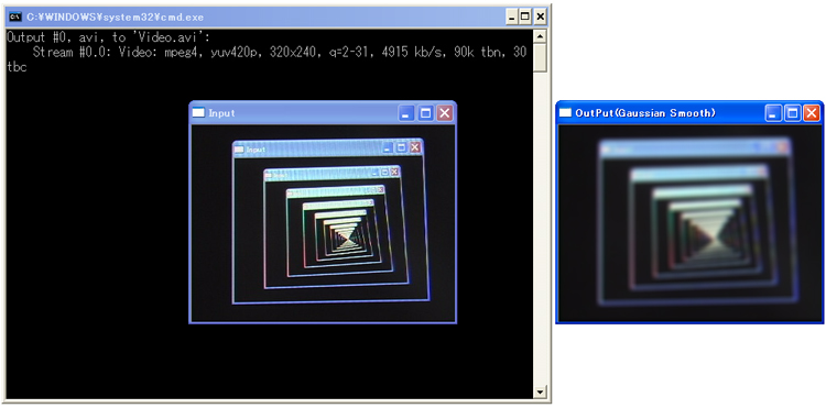 OpenCVのビデオ映像のガウシアン平滑化と動画保存